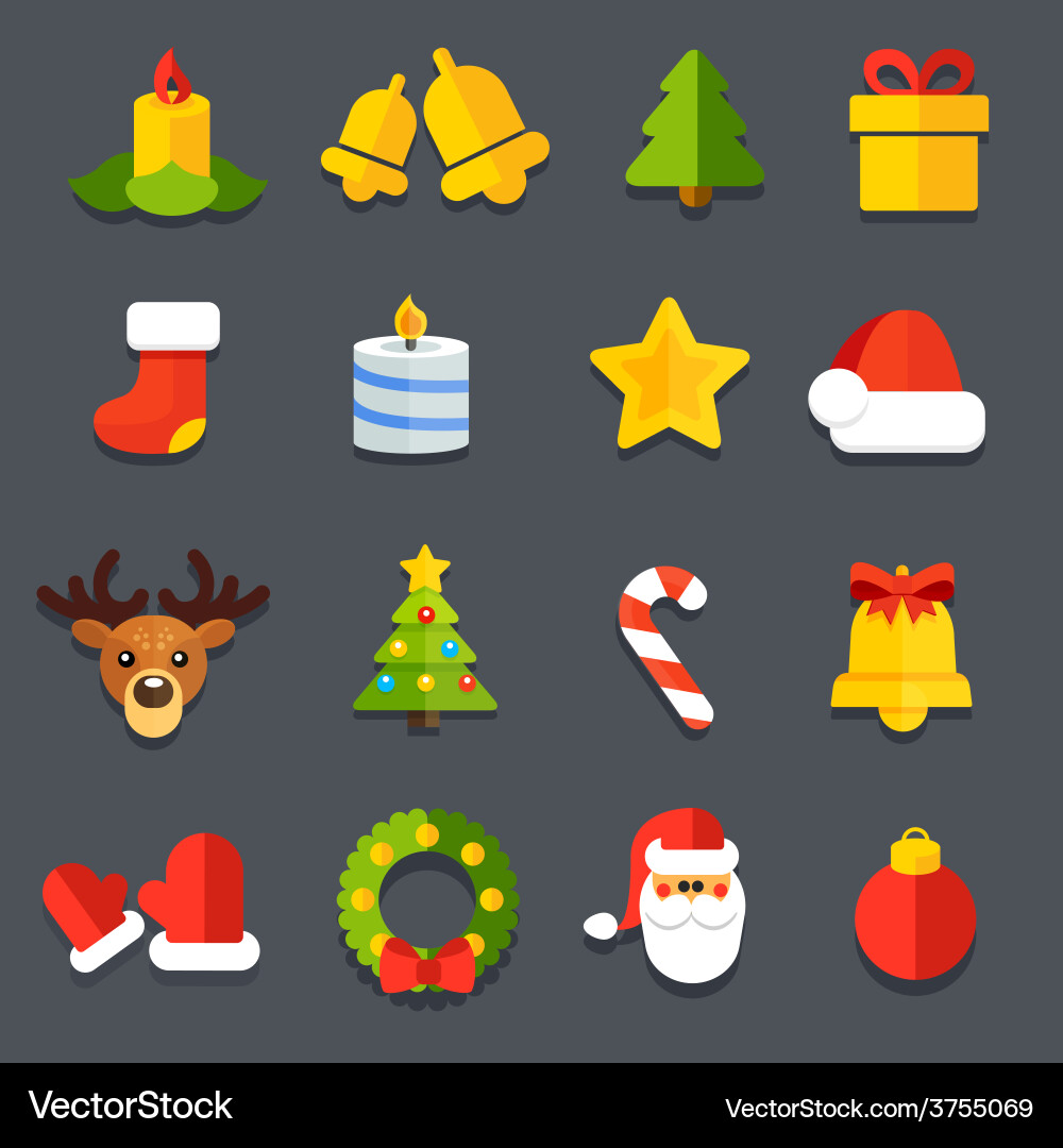 Collection of icons for flat christmas decoration Vector Image
