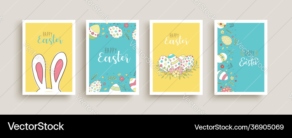 Cute Easter Rabbit Egg Card Set Royalty Free Vector Image