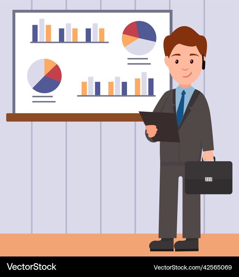 Man analyses digital report with data statistical Vector Image