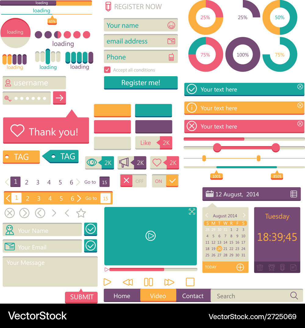 Modern UI Elements Flat Set vector image