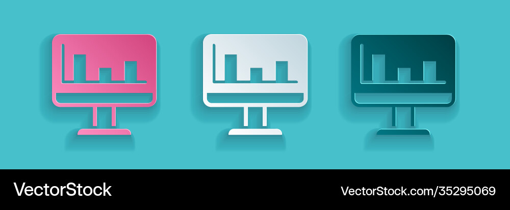 Paper cut computer monitor with graph chart icon Paper cut computer monitor with graph chart icon vector image
