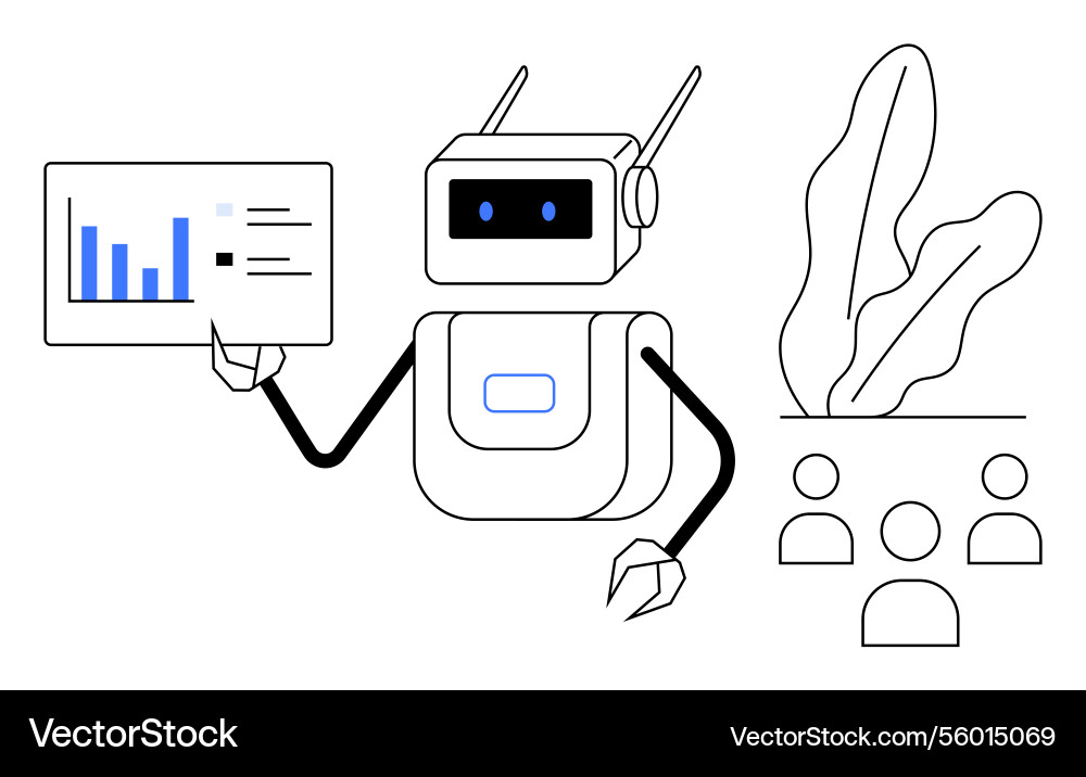 Robot displaying data insights to team Robot displaying data insights to team vector image