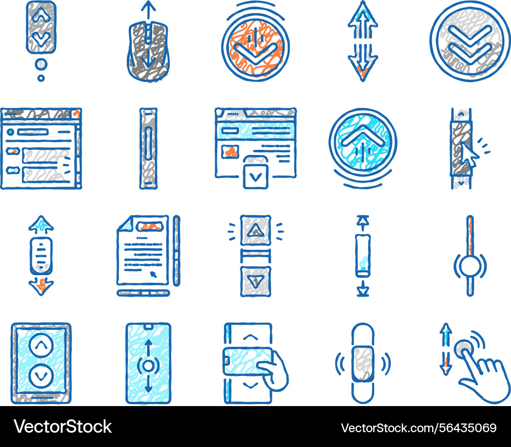 Scroll computer mouse cursor icons hand drawn vector image