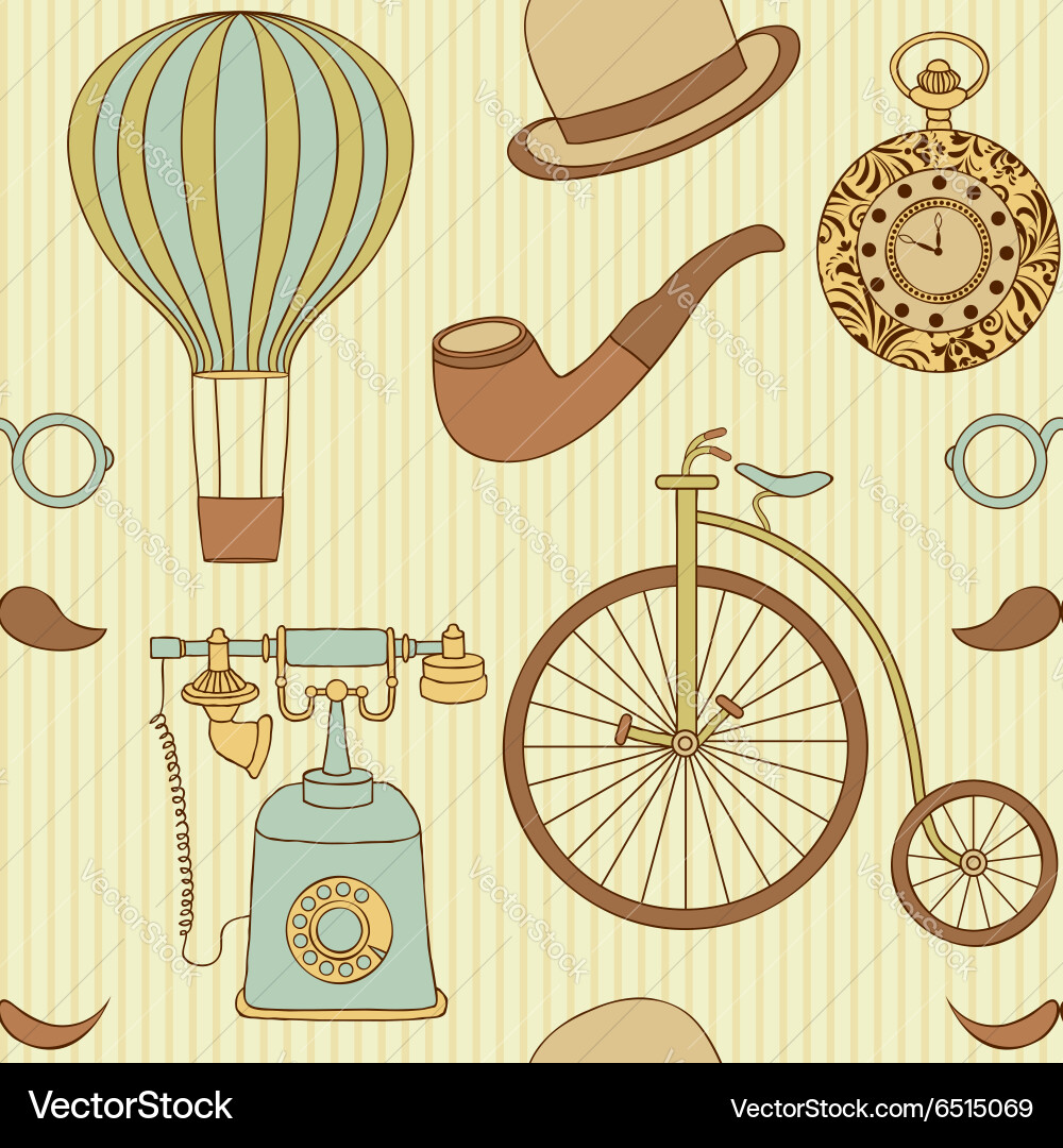 Seamless pattern with different retro objects vector image