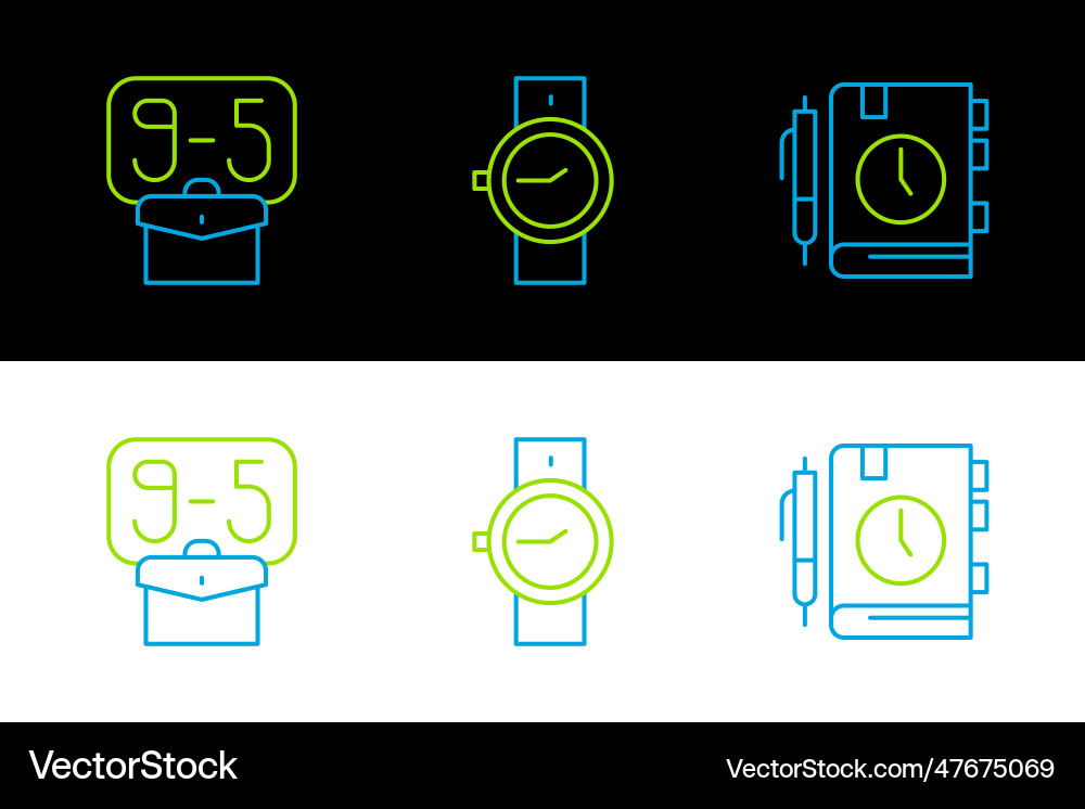Set line daily paper notepad from 9 and wrist Set line daily paper notepad from 9 and wrist Vector Image