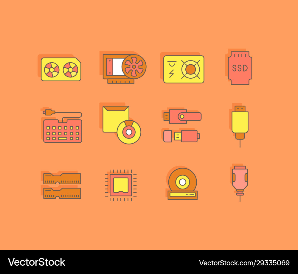 Set simple line icons upgrading computer Set simple line icons upgrading computer vector image