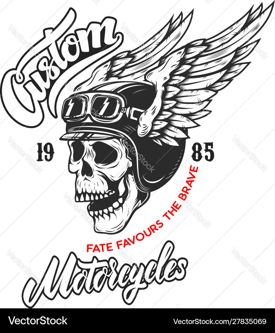 Winged Skull Motorcycle Poster Vector Image