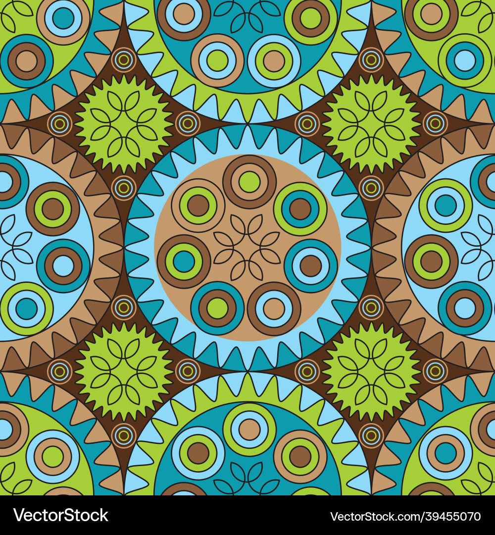 African design pattern in blue green and brown Vector Image