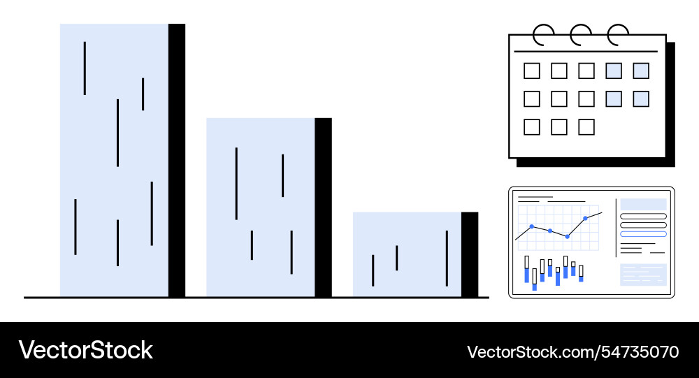 Bar chart with falling bars calendar and data Bar chart with falling bars calendar and data vector image