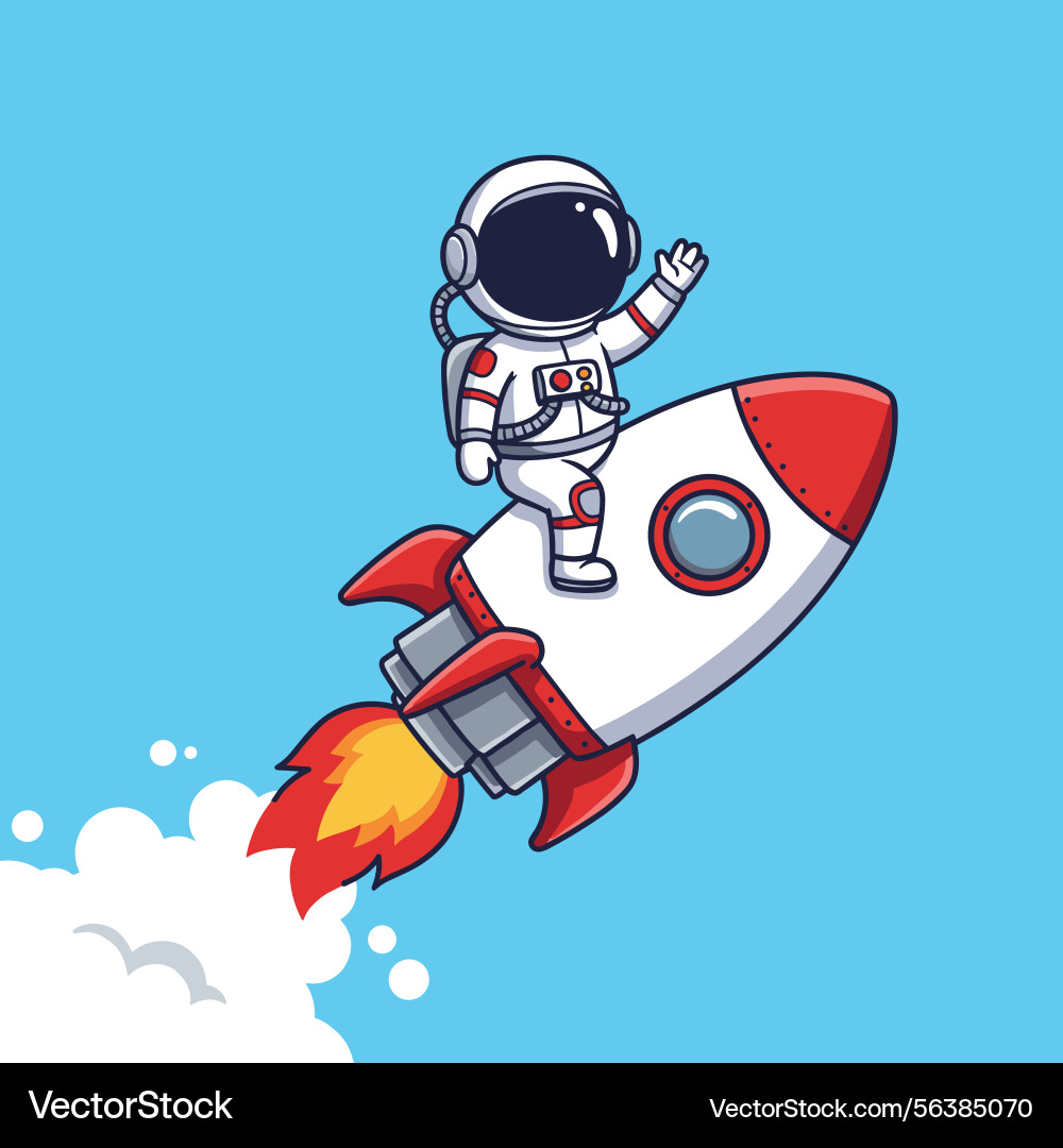 Cute astronaut riding rocket with peace sign hand Cute astronaut riding rocket with peace sign hand Vector Image