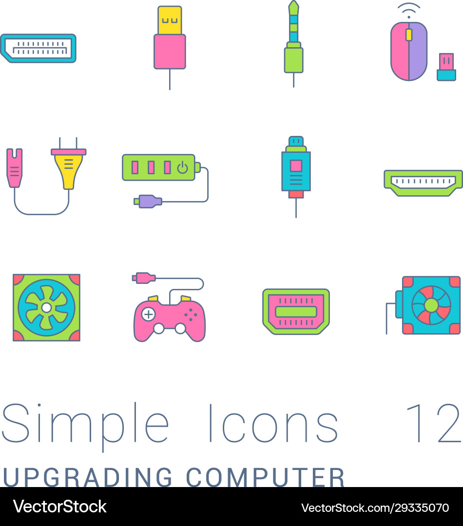 Set simple line icons upgrading computer Set simple line icons upgrading computer vector image