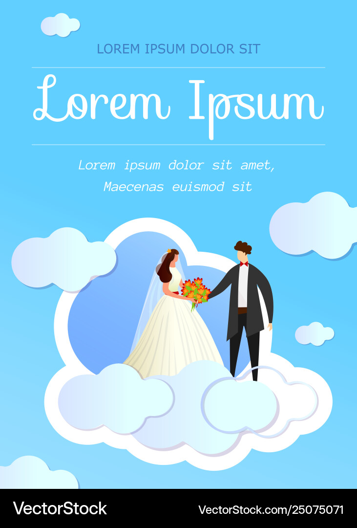 Bride and groom stand face to on white clouds Vector Image