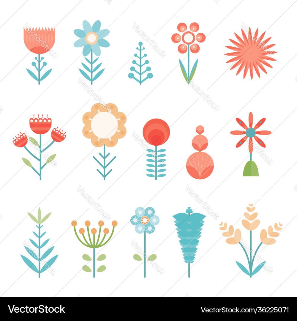 Colorful Floral Shapes Set Vector Image