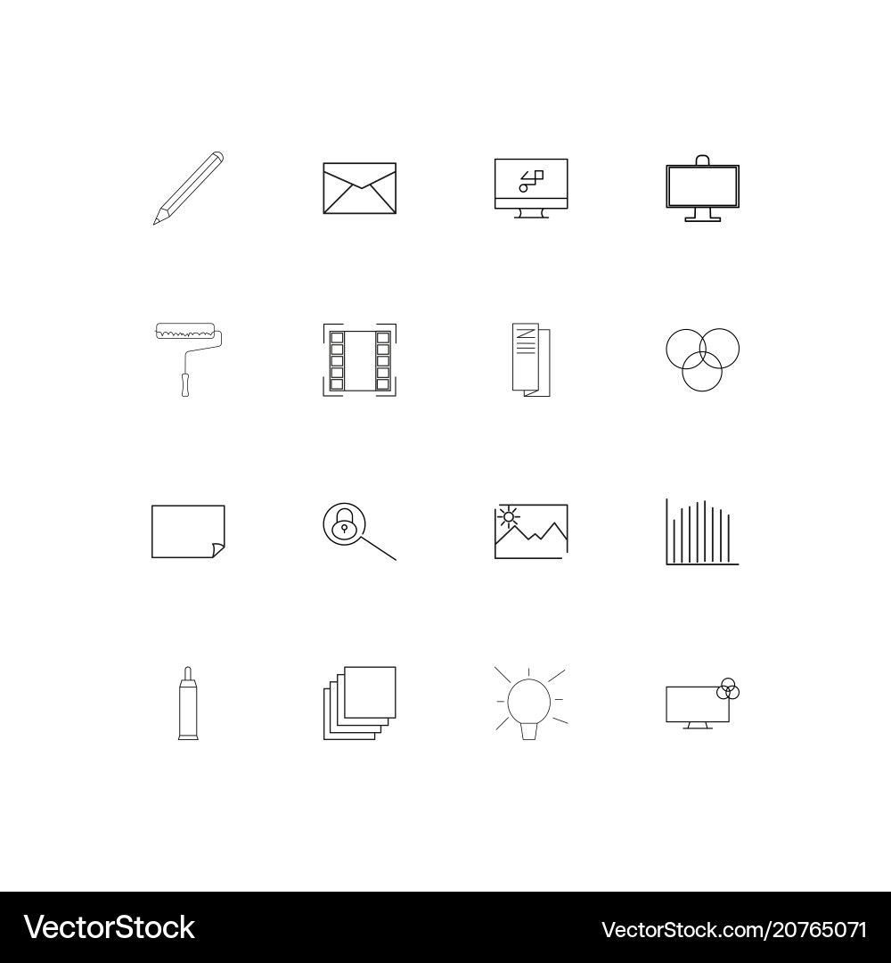 Creative process and design linear thin icons set vector image