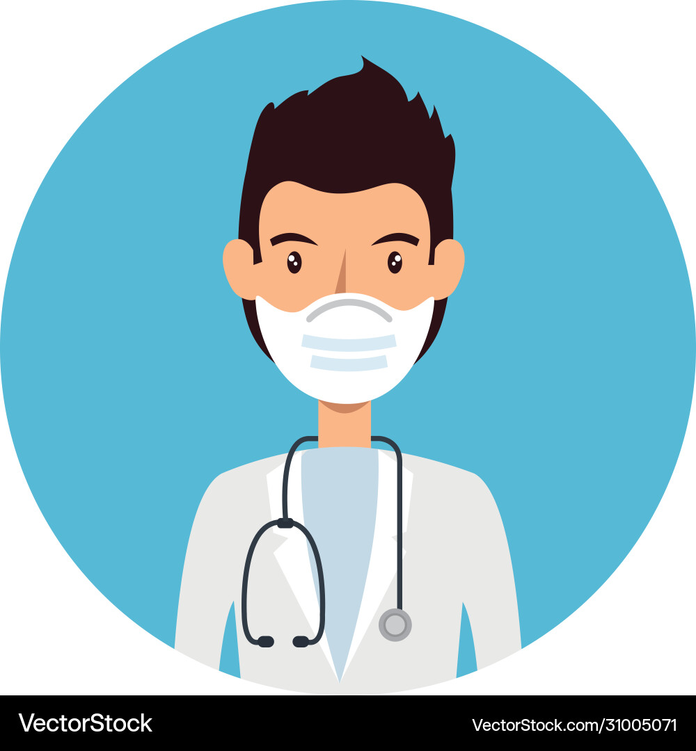 Doctor using face mask with stethoscope in frame Vector Image