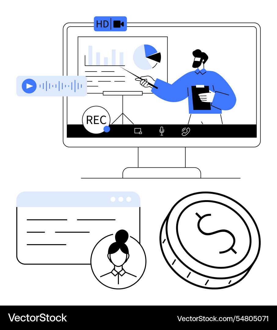 Remote business presentation with data analysis Remote business presentation with data analysis vector image