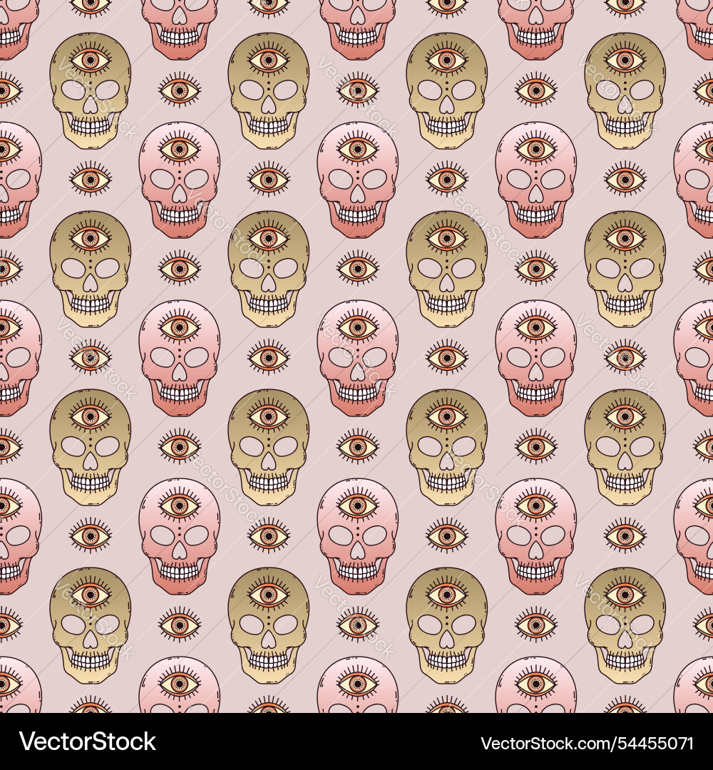 Seamless pattern with skulls a third eye Vector Image