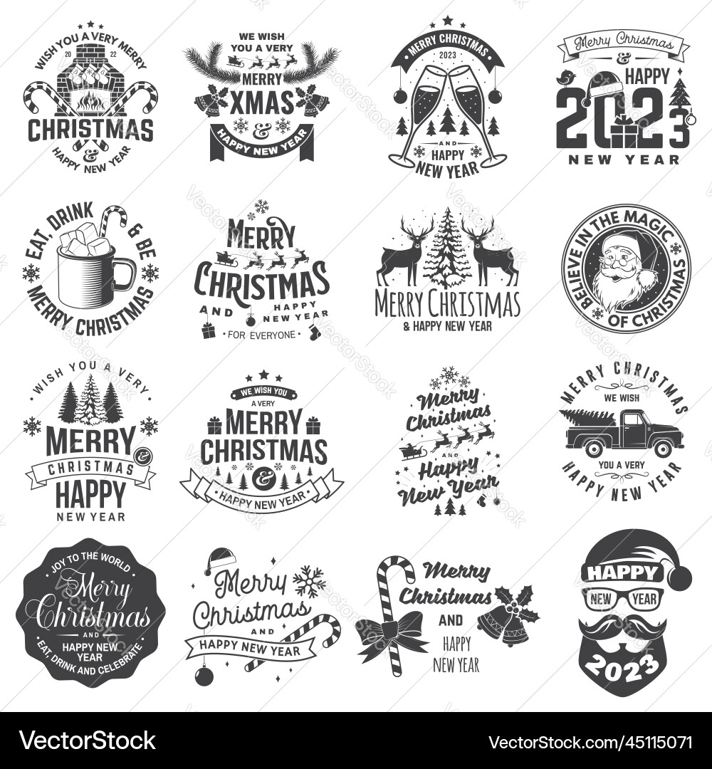 Set of merry christmas and 2023 happy new year Set of merry christmas and 2023 happy new year vector image