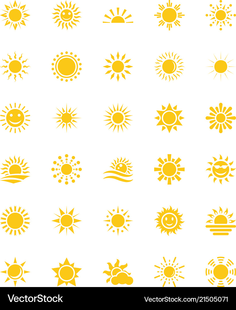 Sun Icon Set - Flat Style Royalty Free Vector Image