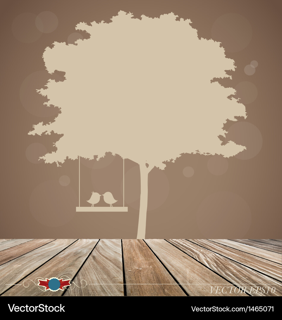 Wooden Background with Bird and Tree Vector Image