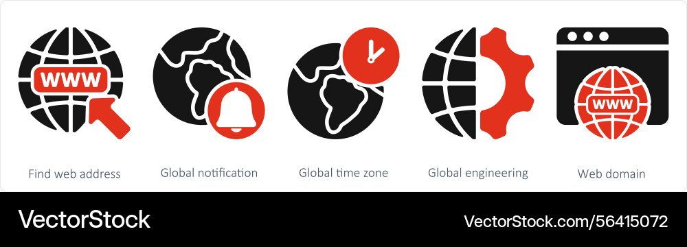 A set of 5 seo icons as find web address global vector image