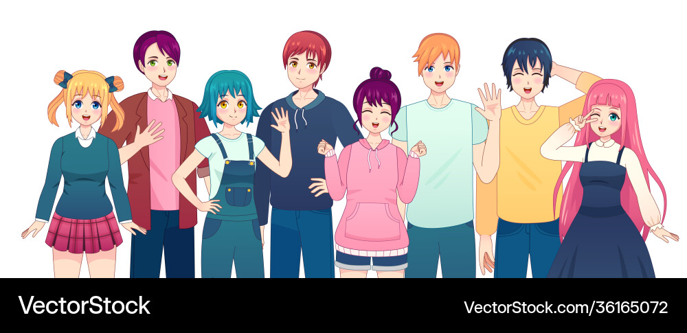 Anime Girl Group - Schulfreunde vektorbild