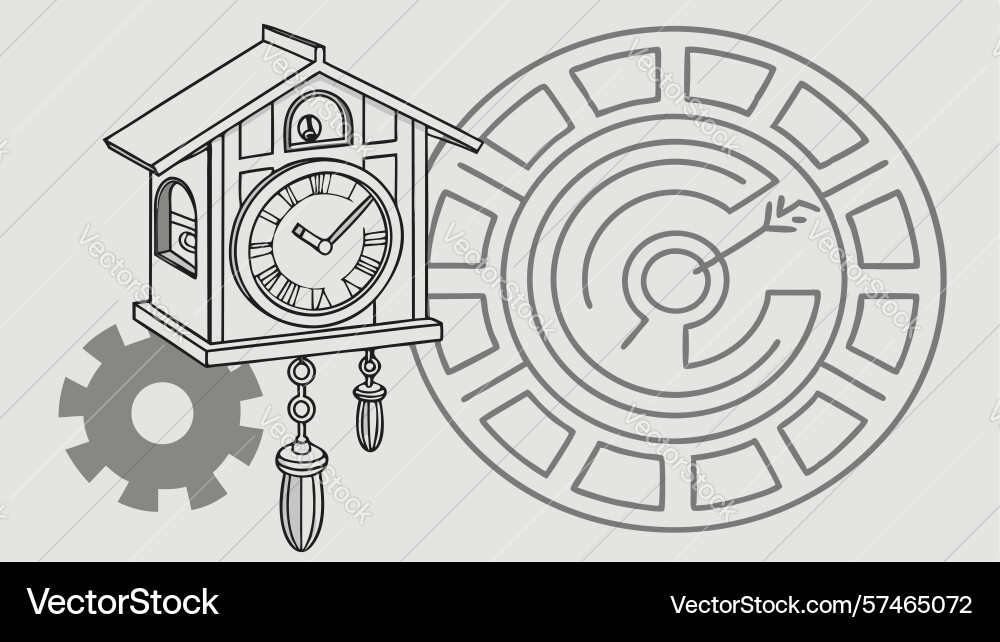 Cuckoo clock in abstract maze of gears design vector image