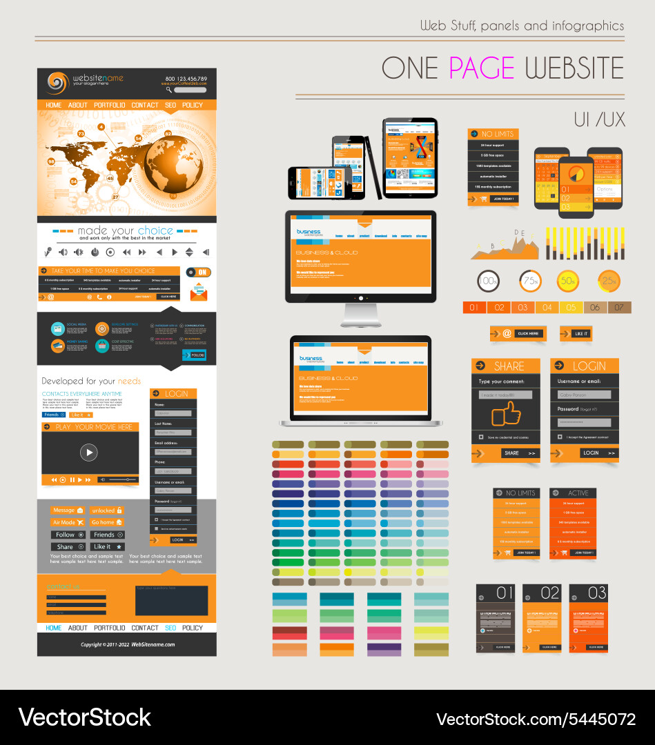 One Page Website Template - Flat UI vector image