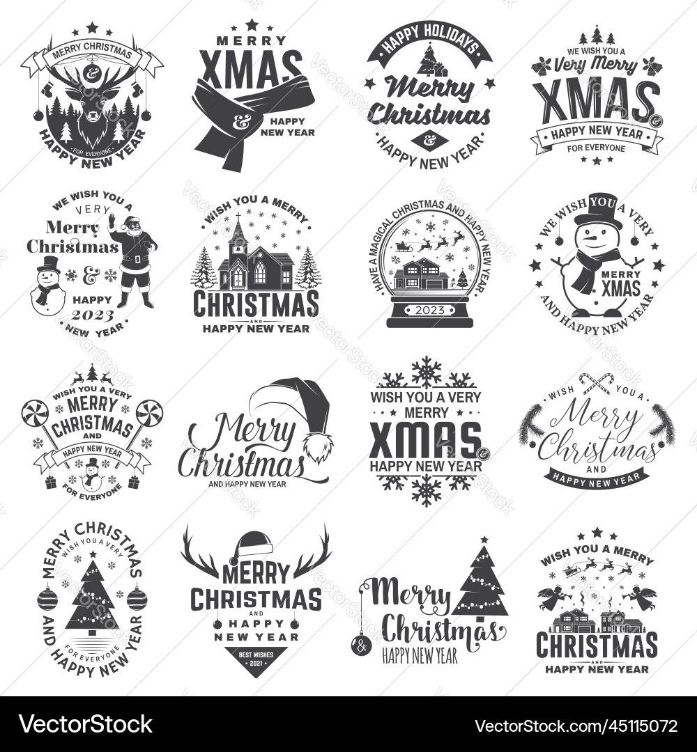 Set of merry christmas and 2023 happy new year Set of merry christmas and 2023 happy new year vector image