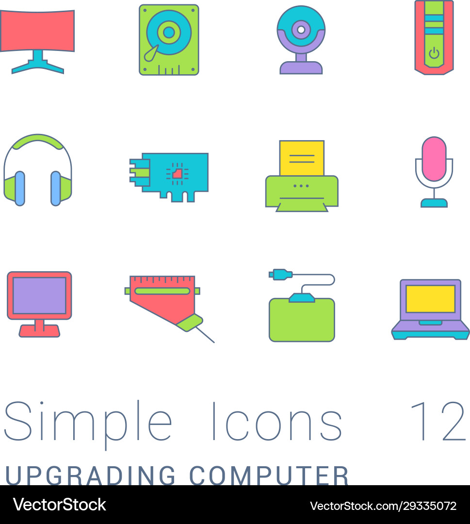 Set simple line icons upgrading computer Set simple line icons upgrading computer vector image