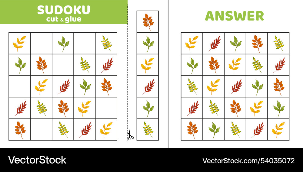Sudoku with five autumn branches game puzzle Vector Image