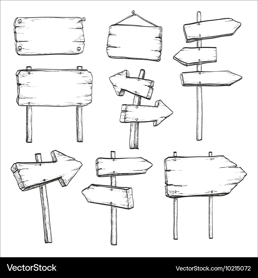 Wooden Signposts and Boards Sketch Set vector image