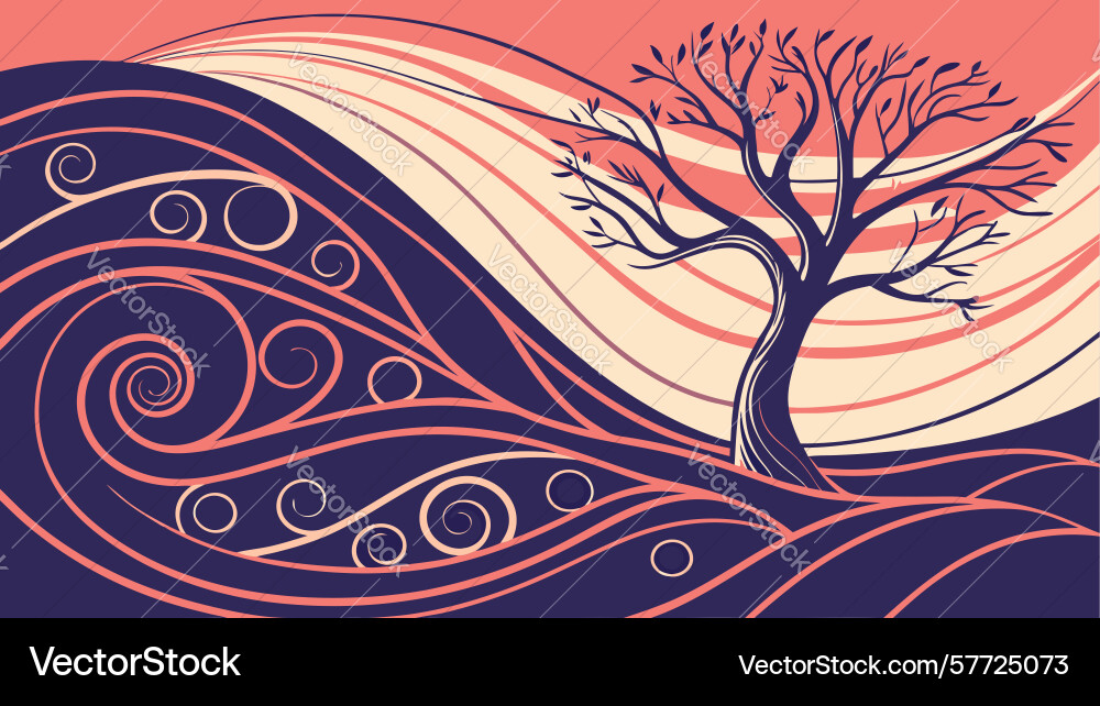 Abstract landscape with a bare tree and dynamic vector image