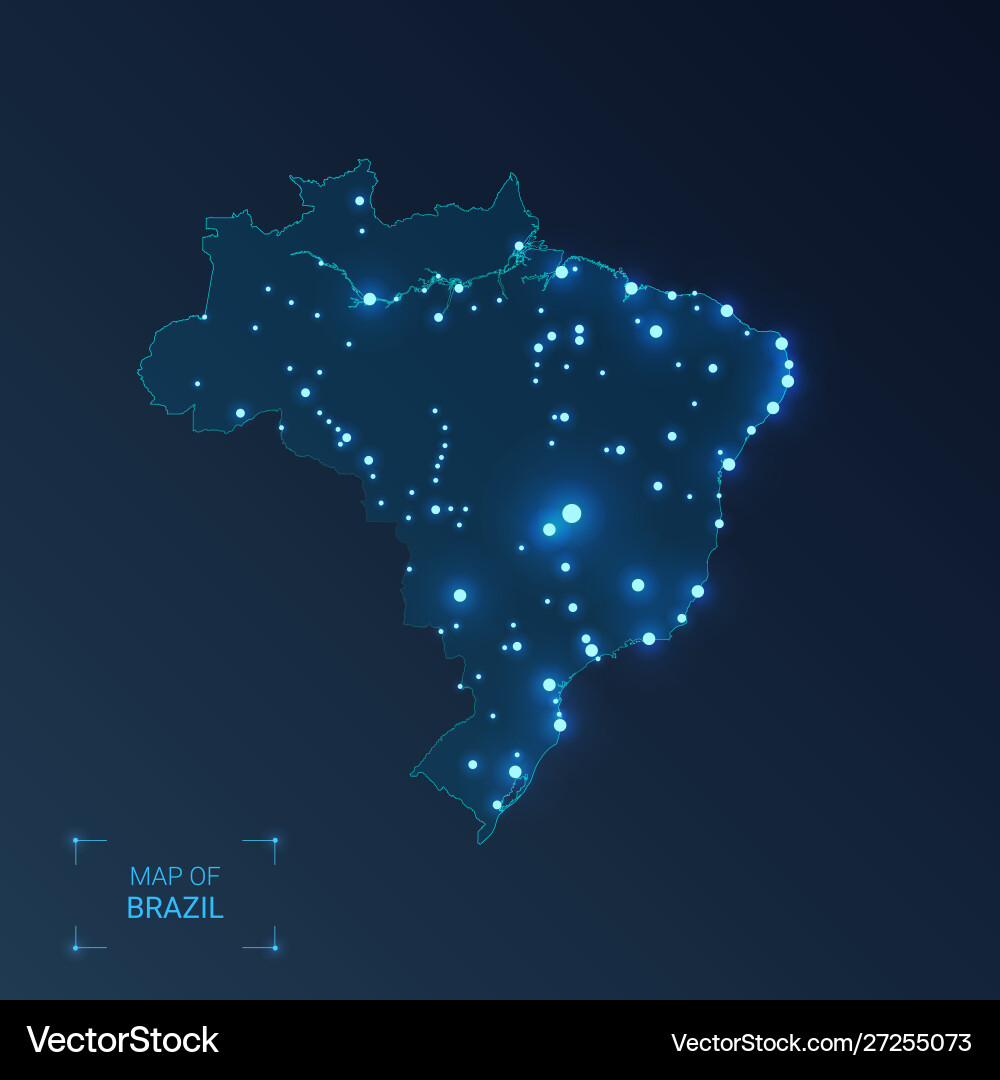 Brasilien Karte mit Städte Leuchtpunkte - neon Brasilien Karte mit Städte Leuchtpunkte - neon vektorbild