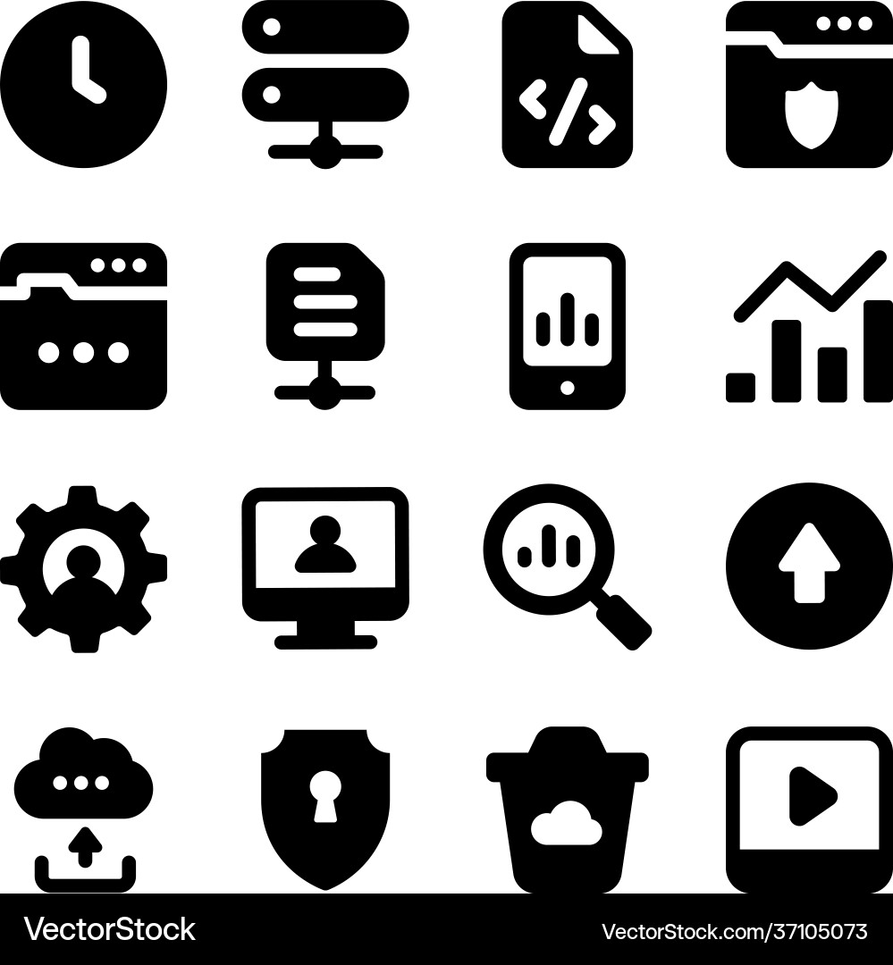 Data networking solid icons pack vector image