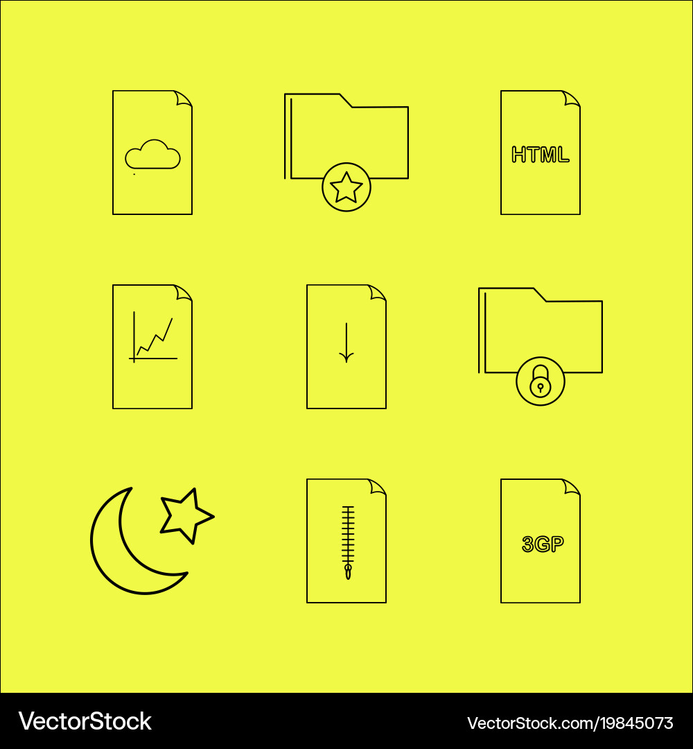 Files and folders linear icon set simple outline vector image