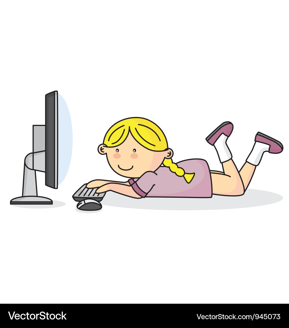 Girl at Computer Vector Image