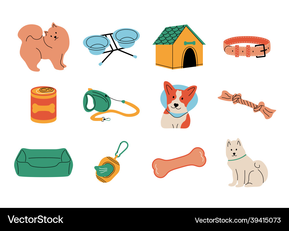 Hundebedarf doodle niedlichen Welpe mit Spielzeug Bett Hundebedarf doodle niedlichen Welpe mit Spielzeug Bett vektorbild