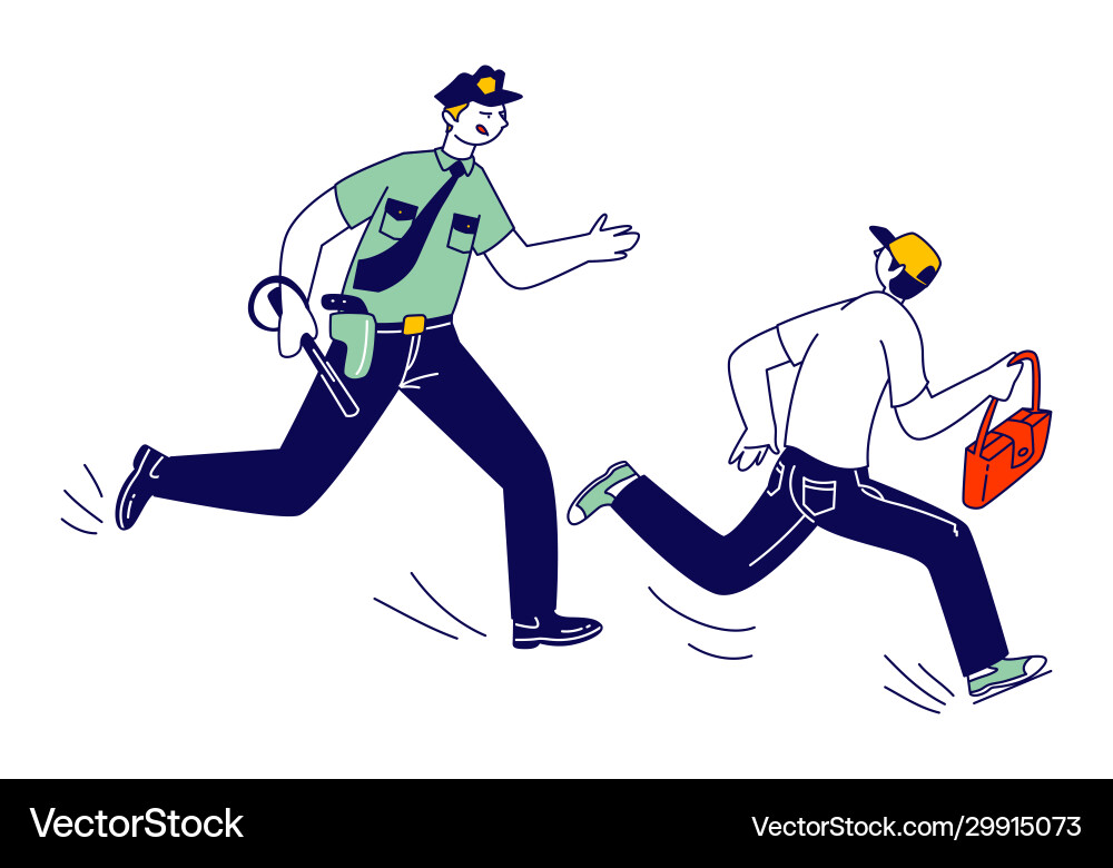 Male police officer at work catching up pickpocket Male police officer at work catching up pickpocket vector image