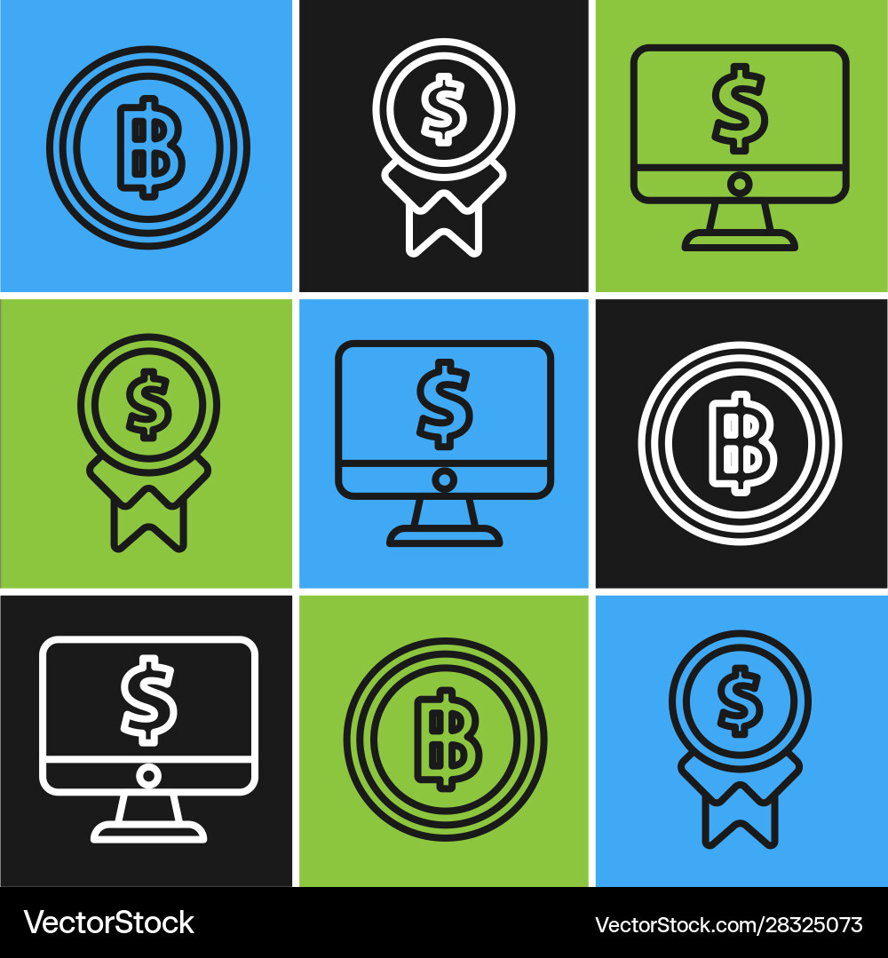 Set line cryptocurrency coin bitcoin computer Set line cryptocurrency coin bitcoin computer Vector Image