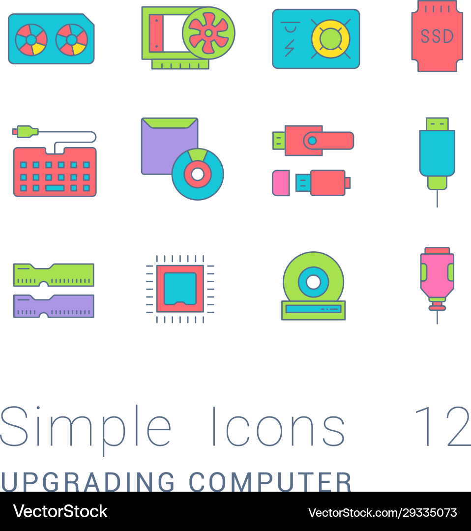 Set simple line icons upgrading computer Set simple line icons upgrading computer vector image