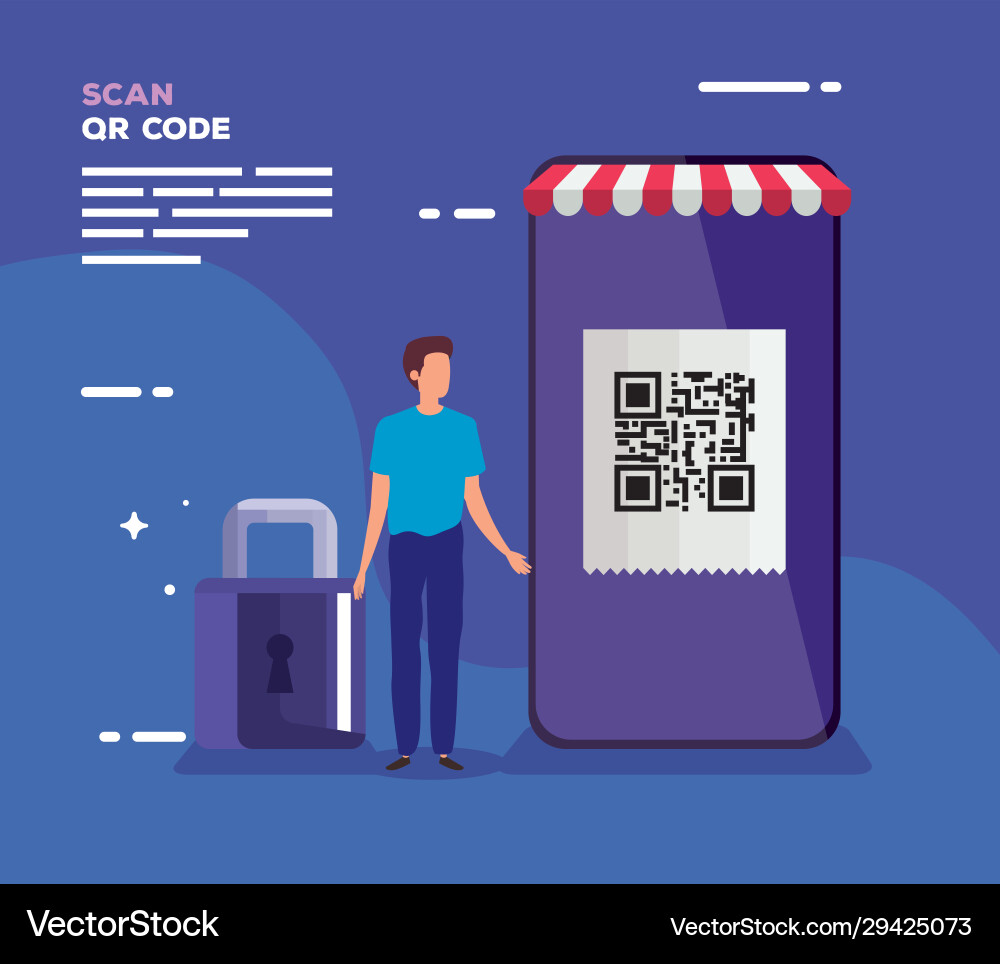 Smartphone scan code qr with business man Smartphone scan code qr with business man vector image