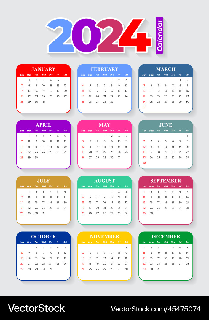 2024 calendar template editable Royalty Free Vector Image