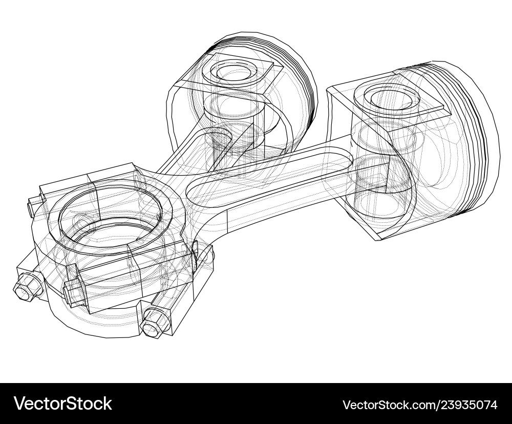 3D Piston Rendering - Wireframe vector image