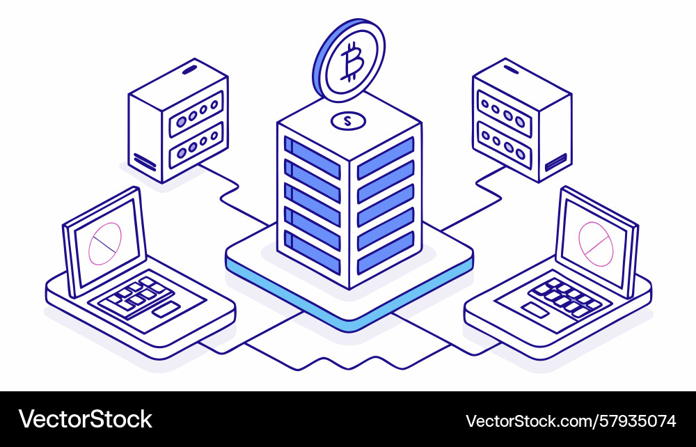 Bitcoin server network diagram isometric Vector Image