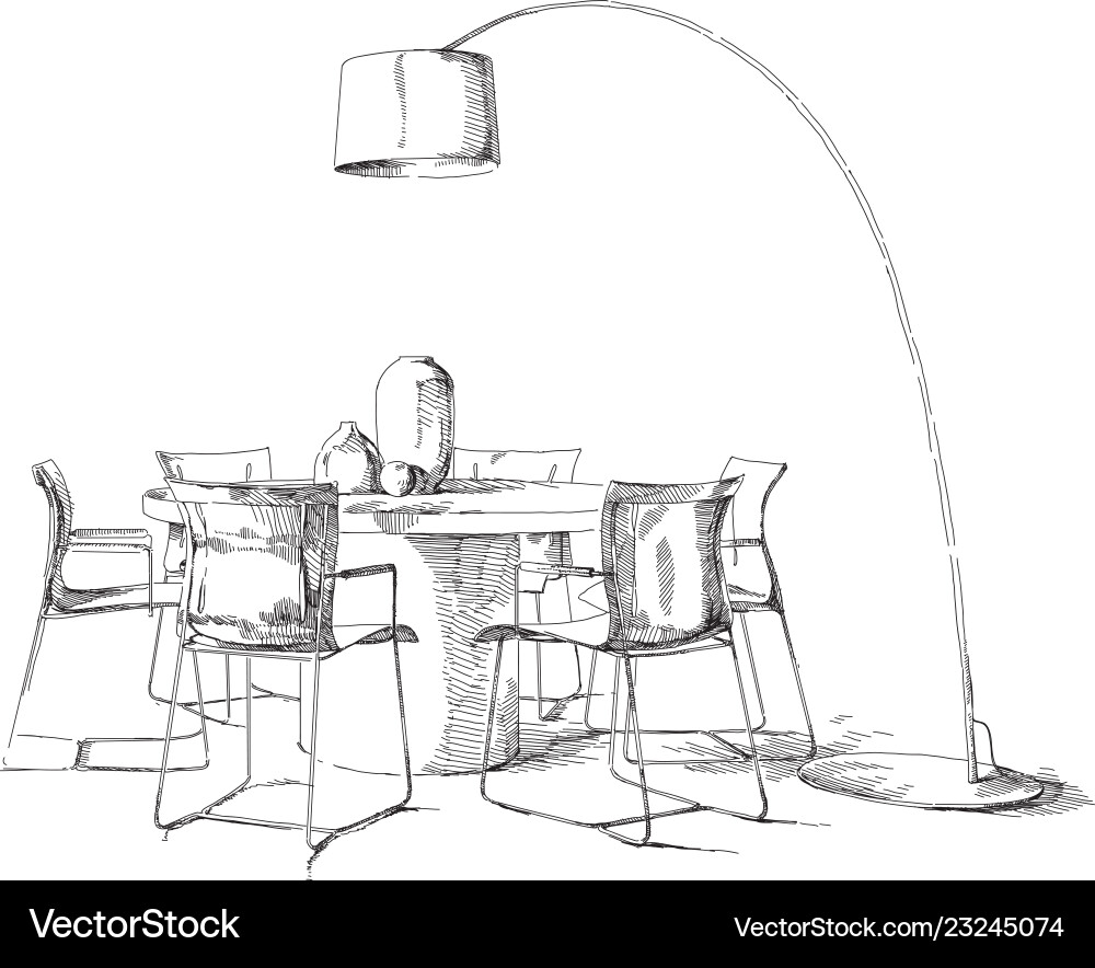 Comfortable modern interior hand drawing Comfortable modern interior hand drawing vector image