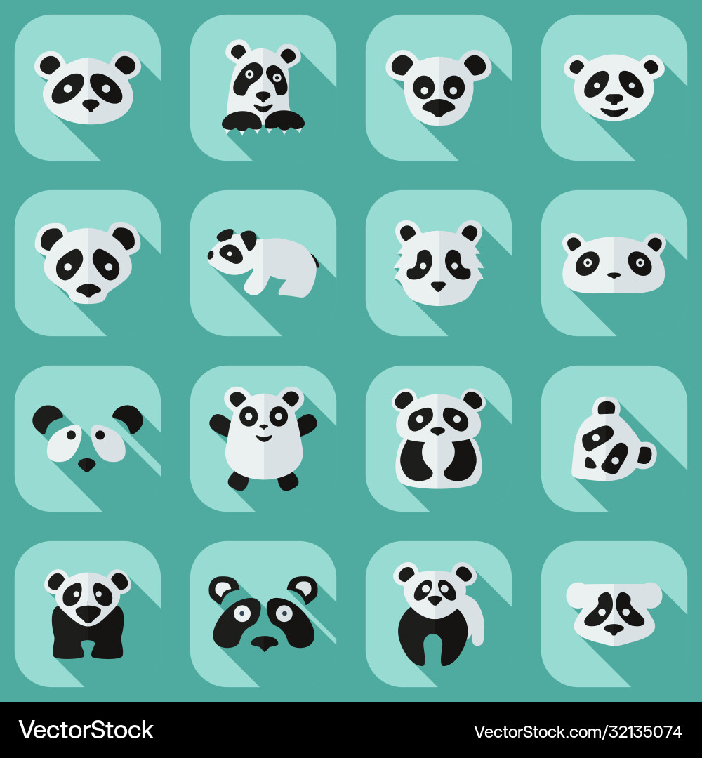 Flat concept set modern design with shadow pandas vector image