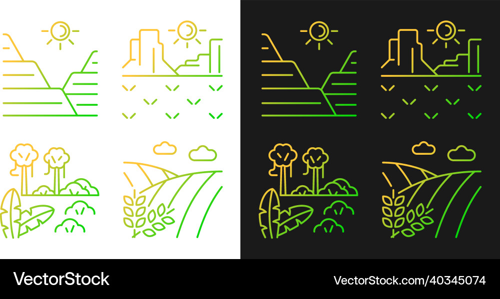 Landforms gradient icons set for dark and light Vector Image