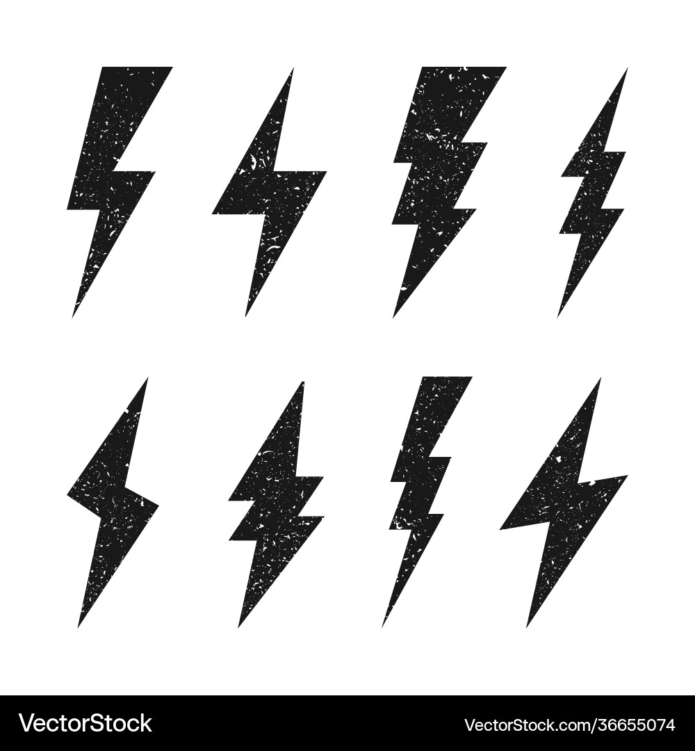 Lightning bolt icons with grunge texture isolated vector image