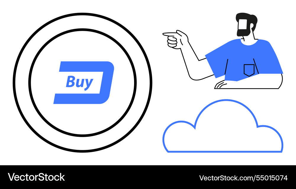 Man pointing to buy button and cloud digital Man pointing to buy button and cloud digital vector image